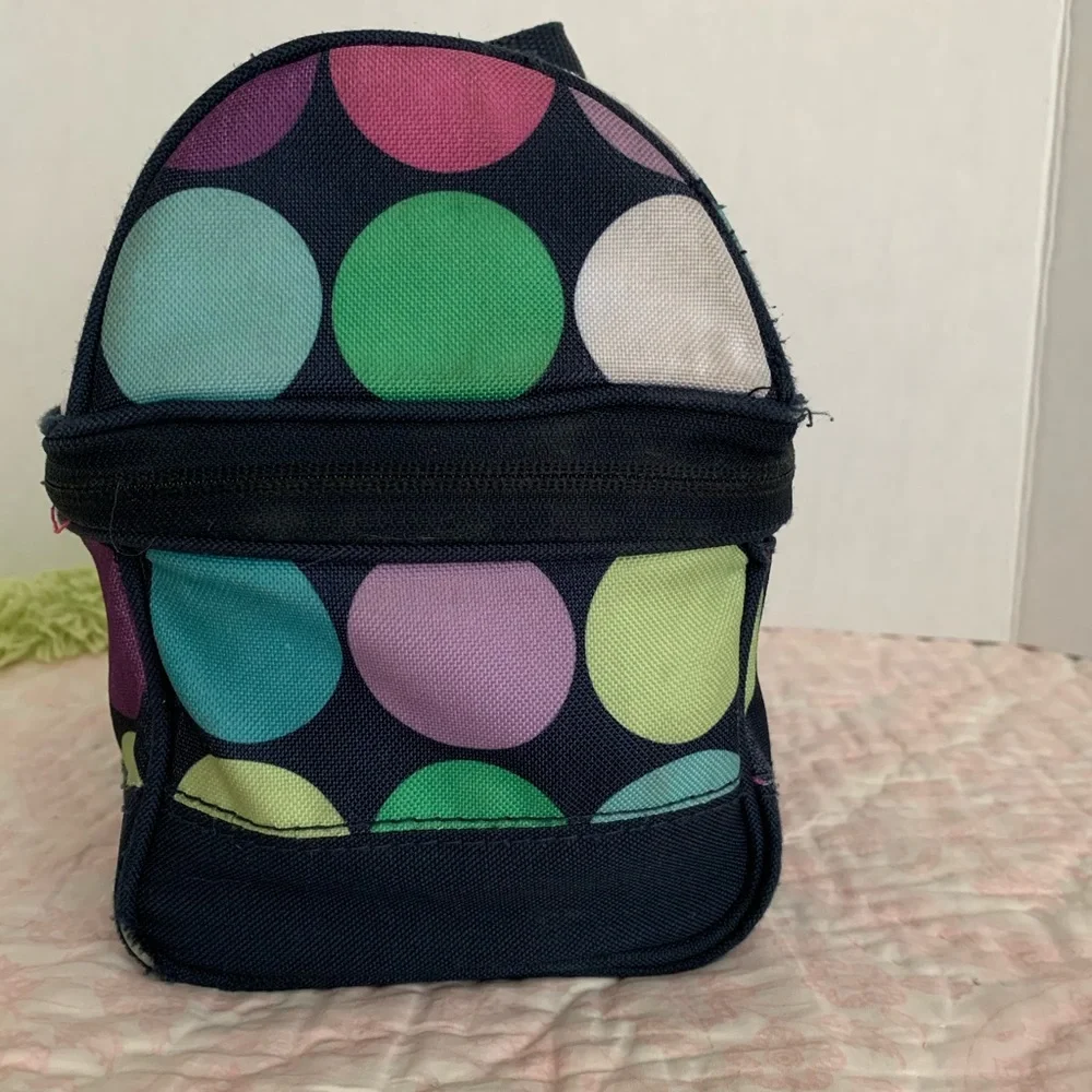 Pottery Barn Teen Lunch Box Black Pink Blue Polka Dots Dome Shaped